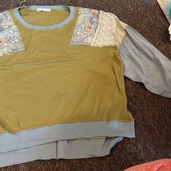 FREE PEOPLE Feelin it Colorblock Army Combo T-Shirt Size XS OB1068176 $98 - Picture 8 of 12